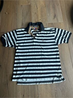 Vintage Tommy Hilfiger Striped Polo Shirt - Black & White